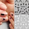 Black White Nail Art Stickers Decals Geometric Heart Love 3D Nail Stickers 6Sheets Geometry Cool English Letter Nail Art Adhesive Transfer Decals for Acrylic Nails Supply DIY Manicure Decoration Tip
