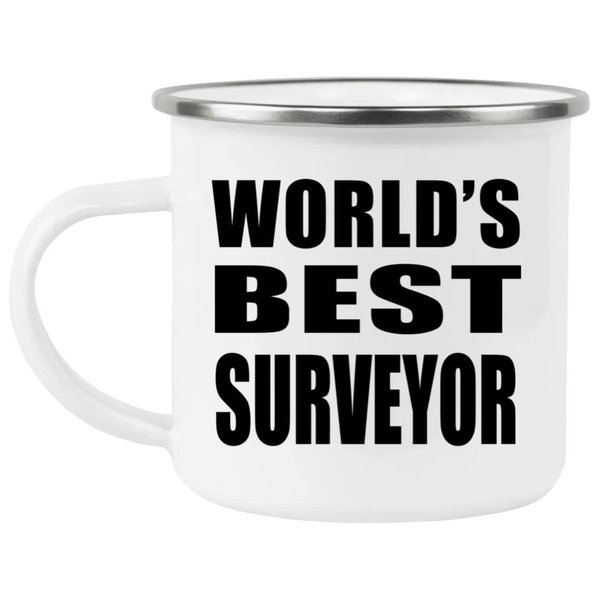 Designsify Gifts, World's Best Surveyor, 12oz Camping Mug Stainless Steel Enamel Tea-Cup with Handle, for Birthday Anniversary Mom Dad Parents Fathers Mothers Day Party, to Men Women Him Her Friend