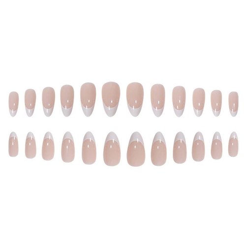 French Tip Press on Nails Medium, White Fake Nails Almond Acrylic False Artificial Nails for Nail Art Manicure Decoration for Women and Girls 24Pcs