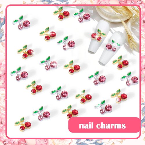 Vodolo 20pcs Cherry Nail Charms for Nails Accessories,3D Metal Nail Charms for Nails Design Nail Art Supplies Professional for Women Nails Decoration DIY Craft Making