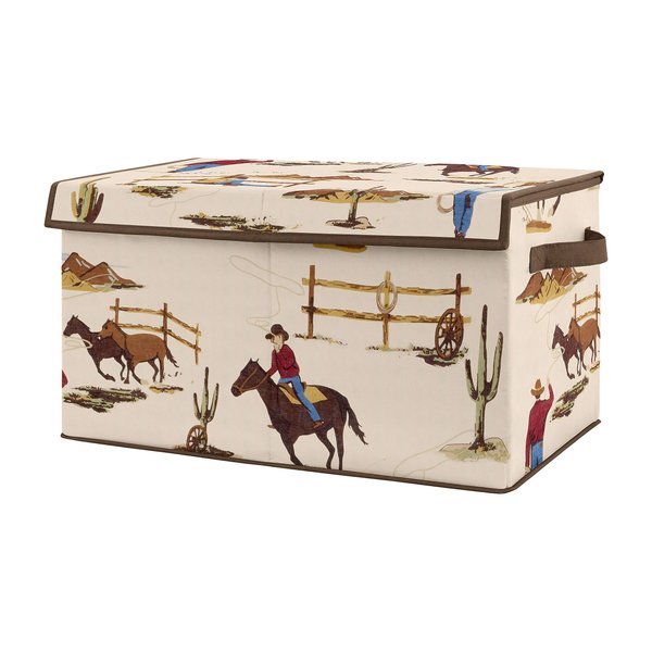 Sweet Jojo Designs Cowboy Wild West Boy Small Fabric Toy Bin Storage Box Chest For Baby Nursery or Kids Room - Tan and Red Western Southern Country