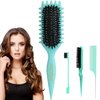 Curl Defining Brush,Curly Hair Brush,2024 Newest Boar Bristle Hair Brush,Styling Brush,Teasing Hair Brush,4Pcs Hair Brush Set with Curly Hair Brush,Edge Brush,Bristle Brush,Rat Tail Comb(Green)