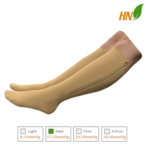 HealthyNees 15-20 mmHg Zipper Compression Plus Size Calf Leg Closed Toe Socks (Beige, 3XL)
