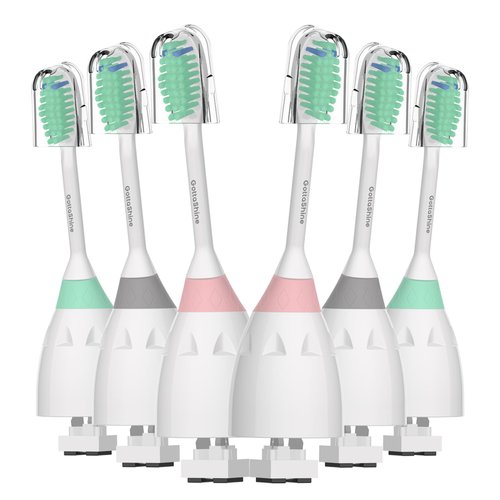 GottaShine Replacement Toothbrush Heads Compatible with Philips Sonicare Screw-on E-Series, Xtreme, CleanCare Electric Toothbrush, Sonicare Replacement Heads Refills, Multi-Color Rings, 6 Pack
