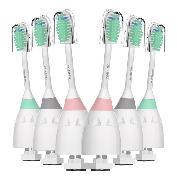 GottaShine Replacement Toothbrush Heads Compatible with Philips Sonicare Screw-on E-Series, Xtreme, CleanCare Electric Toothbrush, Sonicare Replacement Heads Refills, Multi-Color Rings, 6 Pack