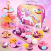 Auney Tea Party Set Toys for Girls, Tin Unicorn Tea Set Pretend Play Girls Toys Gifts for Little Girls Age 3-6, Kids Girls Toys Gifts for Tea Party Including Tea Set Carrying Case (New Unicorn)