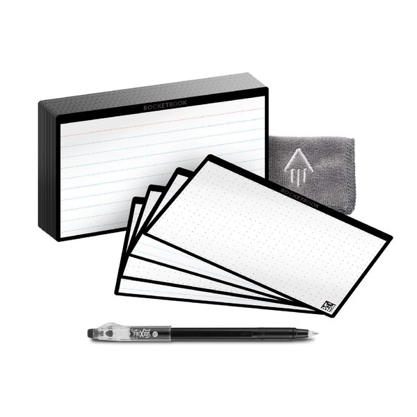 Rocketbook Cloud Cards - Eco-Friendly Reusable Index Note Cards With 1 Pilot FriXion ColorStick Pen & 1 Microfiber Cloth Included - Single Set of 40 (3" x 5")