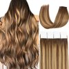Loxxy Tape in Hair Extensions Human Hair Invisible Brazilian Natural Thick Remy Hair Ombre Chocalate Brown Fading into Chocolate Brown With Strawberry Blonde Highlight R#4-4/27 20pcs 50g/pack 18Inch