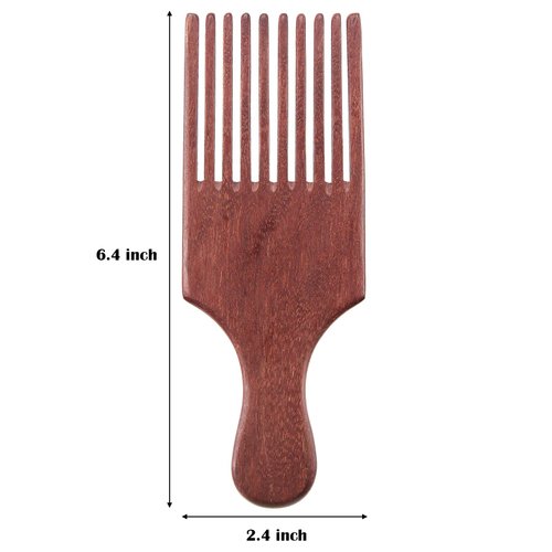 2 Pieces Wooden Beard Comb Wood Hair Pick Comb Beard Pick Comb Wooden Hair Picks Long Tooth Detangling Comb for Women Men (Natural Color) (Reddish Brown)