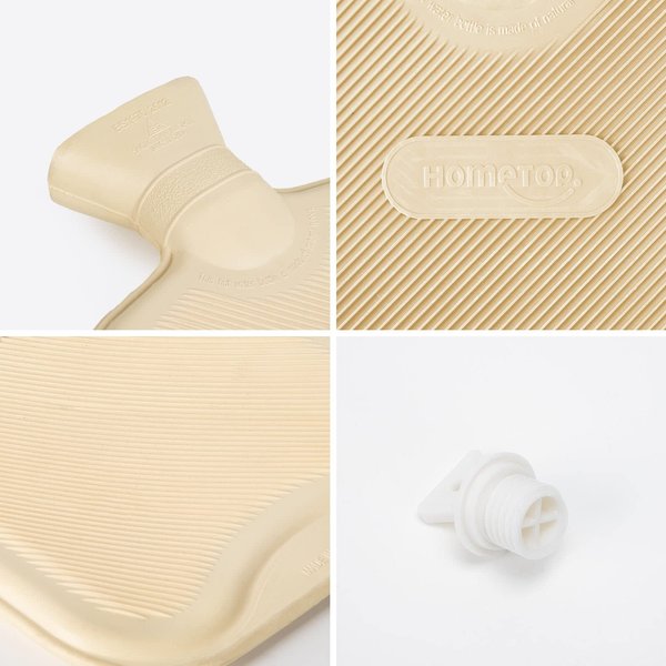 HomeTop Premium Classic Rubber Hot Water Bottle (2 Liters, Cream White)