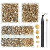 qiipii 3 Boxes 5070PCS Champagne Resin Crystal Rhinestones Flatback Golden Stones 2mm 3mm 4mm 5mm 6mm Non Hotfix Gems Crystals Diamonds for Nails Body Face Eyes Makeup Tumblers Bottle DIY Crafts Decor