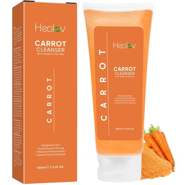 Carrot Soap for Skin Brightening – Natural Carrot Face Wash for Glowing Skin – Exfoliating Facial Cleanser for Dark Spots, Hyperpigmentation – Carotene Liquid Soap Reduces Acne, and Evens Skin Tone