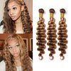 P4/27 Highlight Human Hair Bundles Deep Wave Bundles Human Hair 16 18 20Inch Human Hair Deep Wave Human Hair Bundles Ombre Brown Bundles Human Hair Double Weft Hair Extensions (P4/27-ST-16 18 20)