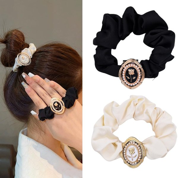 Hair Scrunchies Ties for Women Girls Hair Accessories Decorations Bands Satin Silk Scrunchies Elastic Hair Ties Ponytail Holders Rubber Bands Rose Hair Band Hair Scrunchie 2 PCS