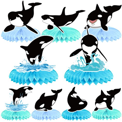 OPNEX 9 PCS Orca Honeycomb Centerpieces Party Table Topper Decorations Killer Whales Birthday Party Supplies Favors Decorations for Kids Birthday Party