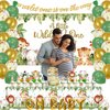 Safari Jungle Baby Shower Decorations, 150 Pcs a Wild One is on the Way Party Supplies Decor for Boy Girl Showers with Banners Cupcakes Wrappers Backdrop Tablecloth Centerpieces
