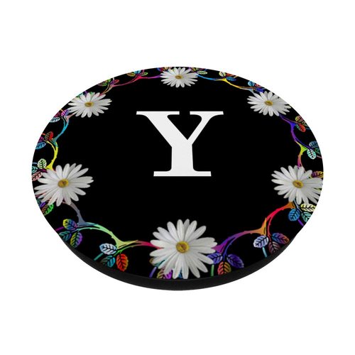 Cell Phone Pop Out Holder,Black White Daisy Flower Letter Y PopSockets Grip and Stand for Phones and Tablets