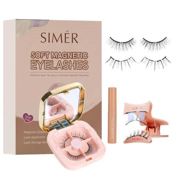 Magnetic Eyelashes Kit, Soft Magnetic Eyelashes, Natural Look Reusable Glue-free Dual Magnetic Lashes with Applicator, Lightweight Dual Magnetic Lashes - No.6 FAIRY STYLE