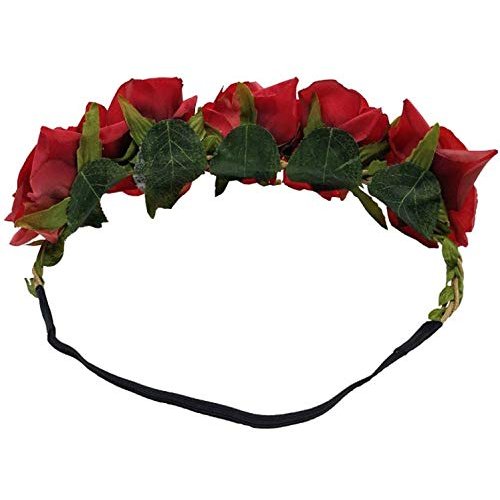 DNHCLL Rose Flower Crown Fake Flower Crowns Headbands For Women Girl Rose Floral Head Piece Hair Crown Pet Headband Flower Wreath (Red)
