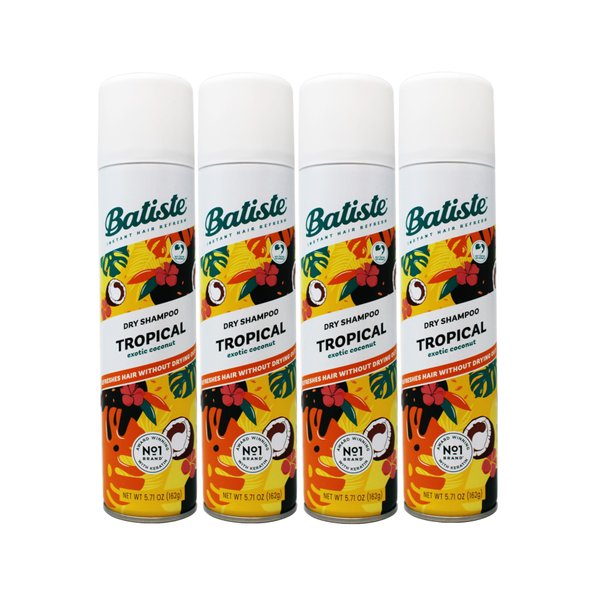 Batiste Instant Hair Refresh Dry Shampoo, Tropical Exotic Coconut, Refreshes Hair Without Drying Out, 5.71 oz (Pack of 4)