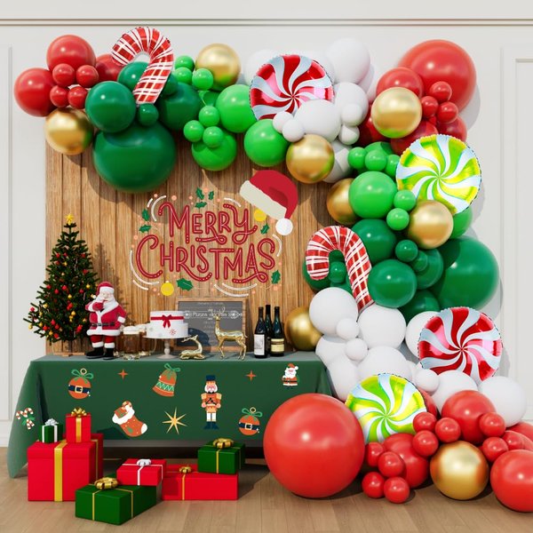 Beaumode Christmas Balloon Garland Arch Kit 160pcs Red Green Balloons for Candy Merry Christmas Party Friendsmas Santa Claus Birthday Holiday Party Decoration