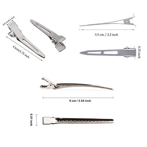 90Pcs Metal Duck Billed Hair Clips,curl clips with 1pcs Rat Tail Comb and 1pcs Hair Dressing Combs Sliver Alligator Hair Clips for Salon, Styling Sectioning,Doing Makeup 3 Sizes Roller Clips.