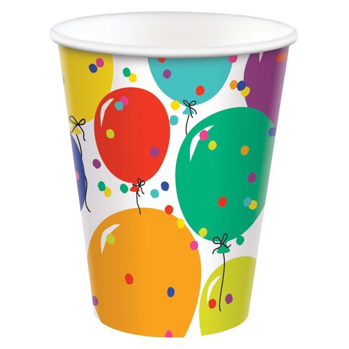 Amscan Multicolor Party Balloons Paper Cups - 9oz, 8 Pieces - Eco-friendly & Sturdy Drinkware - Perfect For Colorful Party Decorations & Celebrations