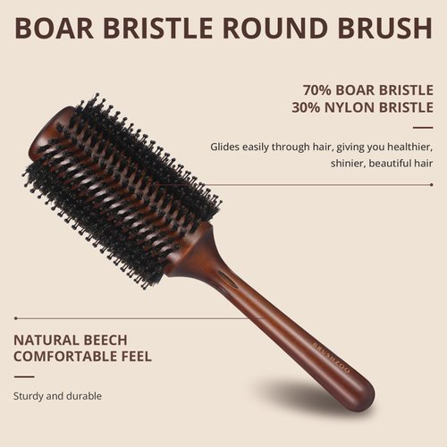 BRUSHZOO Round Brush for Blow out, Round Hair Brush for Women Men Styling Curling Straightening, Wooden Round Brush AddShine Volume (2.2 Inch)