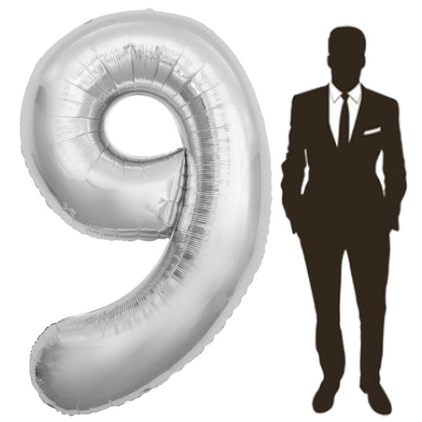 65 Inch Giant Silver Foil Number Balloon,Old Children's Birthday Party Helium Balloon Wedding And Celebration Themed Party Decoration Supplies (9 Plus)