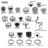 KISS WIFE Vintage Silver Punk Rings Set for Men, Cool Gothic Chunky Rings Bulk, Skull Snake Spade Ace Malachite Stackable Hippie Knuckle Rings Pack, Trendy Men's Jewelry Gift for Him