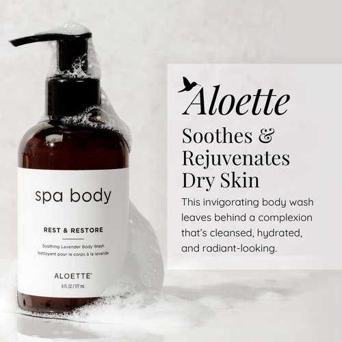 Aloette Lavender Body Wash, Rest & Restore - Hydrating & Moisturizing Body Wash for Dry Skin with Natural Aloe Vera & Vitamin E - Exfoliating & Rejuvenating Skin Care Products for Men & Women