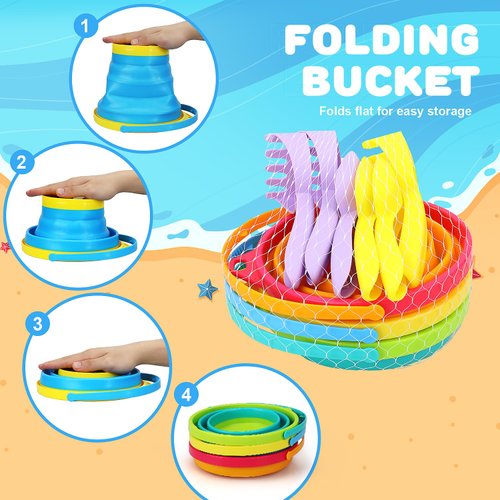 TOY Life Collapsible Sand Toys for Toddlers 1-3, 3 Packs Collapsible Buckets with Shovels, Collapsible Beach Toys for Kids Ages 4-8 8-12, Foldable Buckets, Toddler Beach Toys, Sandbox Toys for Kids