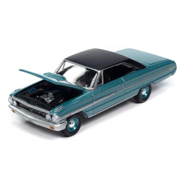 1964 Galaxie 500 XL Dynasty Green Metallic with Black Top Vintage Muscle Series 1/64 Diecast Model Car by Auto World 64482-AWSP174B