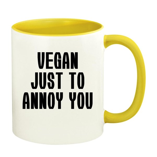 Knick Knack Gifts Vegan Just to Annoy You - 11oz Ceramic Colored Handle and Inside Coffee Mug Cup, Yellow