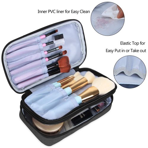 Teamoy Travel Makeup Brush Bag(up to 8.5"), Professional Cosmetic Artist Organizer Case with Handle Strap for Makeup Brushes and Beauty Supplies-Small, Black (No Accessories Included)
