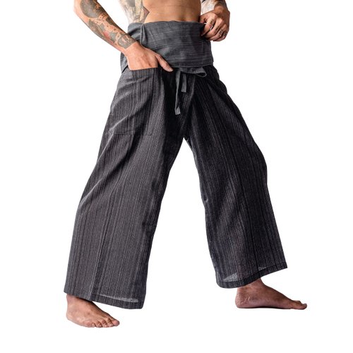 LannaPremium Thai Fisherman Pants for Men Women Yoga Pants Pirate Pants 2 Tone - Martial Arts Pants Gray Black…