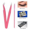BlingKingdom Stainless Steel Eyelash Extension Tweezers Straight and Curved Tip Eyelash Tweezers for Eyelash Extension Applications with Eyelash Brush