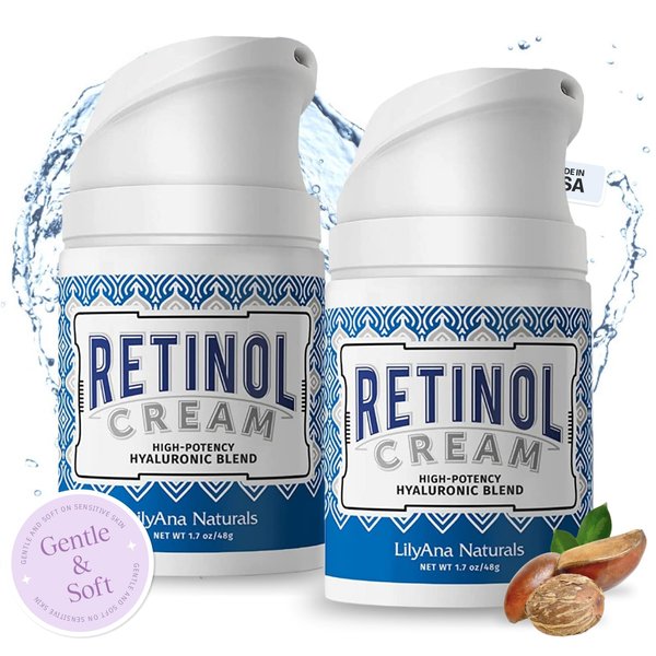 LilyAna Naturals Retinol Cream - Anti-Aging Moisturizer for Face & Neck, Made in USA, Wrinkle Reduction - 1.7oz, 2 Pack