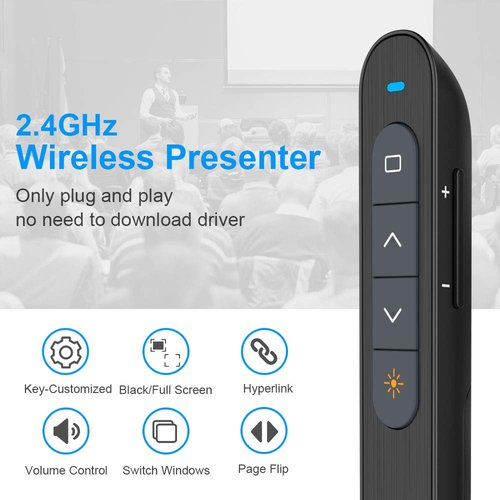 NORWII N27 Wireless Presenter with Laser Pointer Presentation Clicker, 330FT Long Contol Range Hyperlink Volume PowerPoint Clicker Presentation Remote Slide Advancer for Laptop Computer