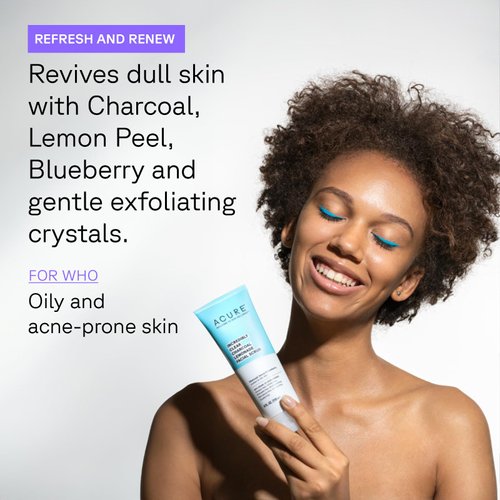 ACURE Incredibly Clear Charcoal Lemonade Facial Scrub -Deep Face Wash Cleansing, Gentle Exfoliates & Detoxifies with Charcoal Scrub, Lemon & Blueberry -For Oily to Normal & Acne Prone Skin, 4 Fl Oz