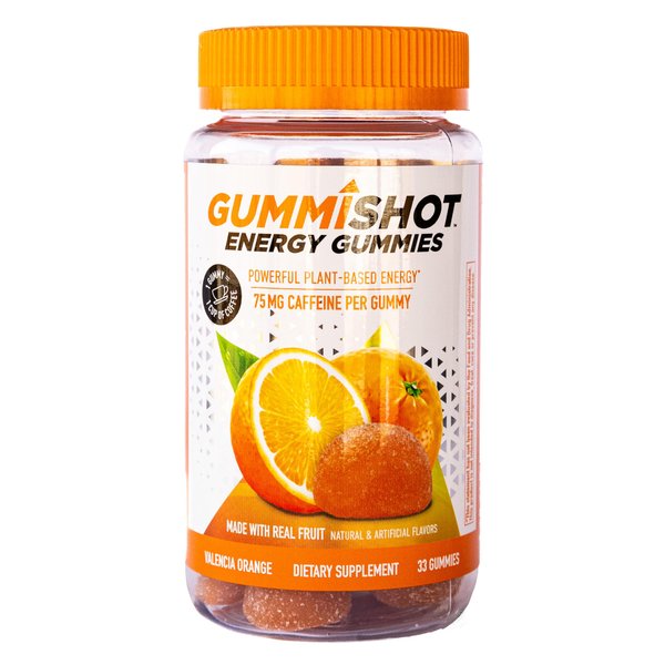 GummiShot Energy Gummies, 2475mg of Plant-Based Caffeine Chews per Bottle, Long Lasting Energy Boosters, Valencia Orange (33ct)