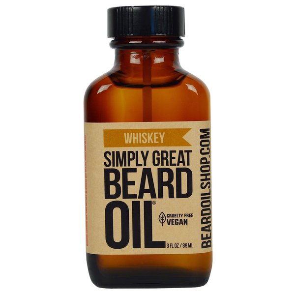 Simply Great Beard Oil - WHISKEY Scented Beard Oil - Beard Conditioner 3 Oz Easy Applicator - Natural - Vegan and Cruelty Free Care for Beards
