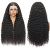 Leximi 13x6 Deep Wave Lace Front Wigs Human Hair 220 Density Deep Curly Lace Front Wigs Human Hair Glueless Transparent Lace Frontal Wig for Women Pre Plucked with Baby Hair Natural Black (28 Inch)
