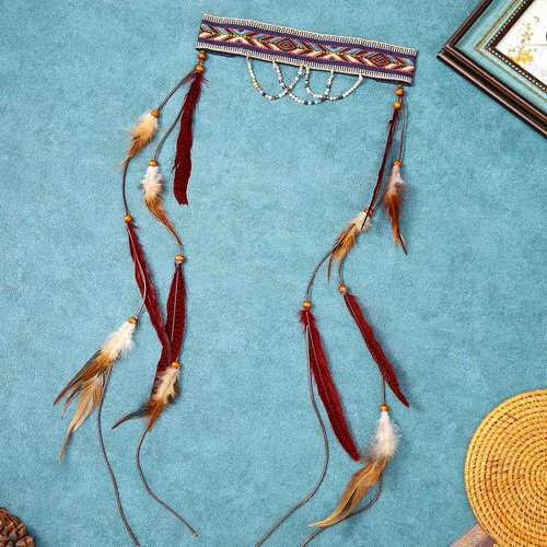 GORTIN Boho Feather Headband Indian Hippie Headbands White Gypsy Headpiece Hair Band Adjust Feather Headdress Bohemian Festival Costumes Hair Accessories for Women and Girls (Type B)