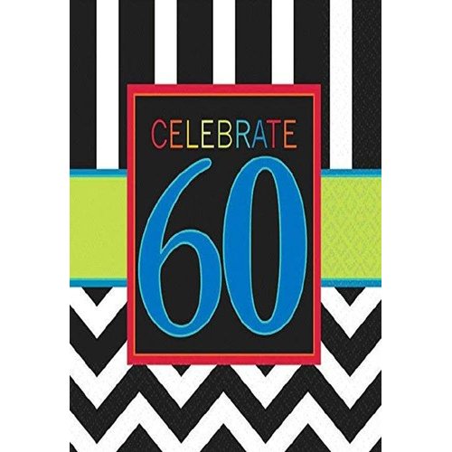Must-Have Chevron and Stripes 60th Birthday Party Beverage Napkins Tableware, Pack of 16, Multi , 5"x5" Paper