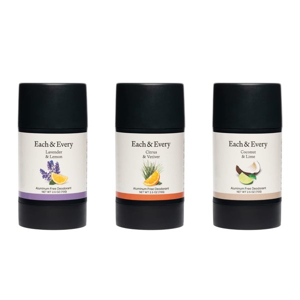 Each & Every 3-Pack Natural Aluminum-Free Deodorant for Sensitive Skin with Essential Oils, Plant-Based Packaging (Best Sellers, 2.5 Ounce (Pack of 3))