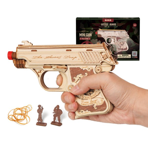 ROKR 3D Wooden Puzzles for Adults, 113 Pieces Rubber Band Mini Gun, Model Building Kit for Adults