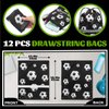 Silkfly 124 Pcs Soccer Party Favors Set 12 Soccer Party Drawstring Bags Treat Bags 12 Mini Squeezable Football Balls 100 Soccer Stickers Gift for Soccer Football Sport Party Supplies
