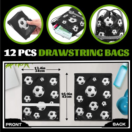 Silkfly 124 Pcs Soccer Party Favors Set 12 Soccer Party Drawstring Bags Treat Bags 12 Mini Squeezable Football Balls 100 Soccer Stickers Gift for Soccer Football Sport Party Supplies