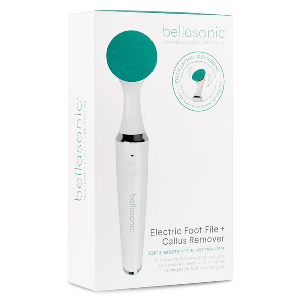 Bellasonic Electric Foot File + Callus Remover with Unique Oscillating Head – File & Smooth Dry, Hardened & Cracked Skin on Heels & Toes – Salon Quality Pedicure at Home w/Portable, Rechargeable Set